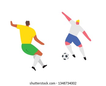 Soccer Players competition. Football play people characters. Vector illustration set