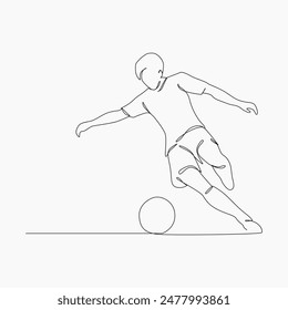 Soccer players, Continuous one line drawing, playing football simple line art vector design.