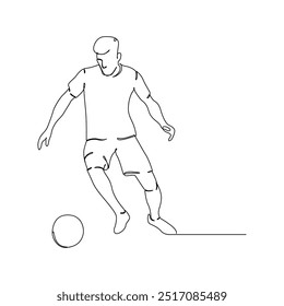 Jugadores de fútbol, dibujo continuo de una línea, jugando fútbol diseño de Vector de arte de línea simple.