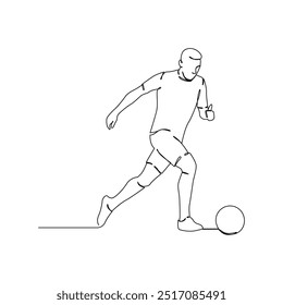 Jugadores de fútbol, dibujo continuo de una línea, jugando fútbol diseño de Vector de arte de línea simple.