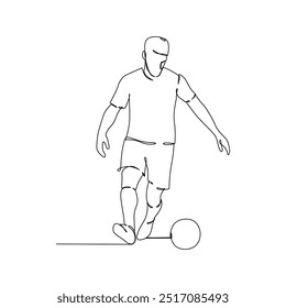 Jugadores de fútbol, dibujo continuo de una línea, jugando fútbol diseño de Vector de arte de línea simple.