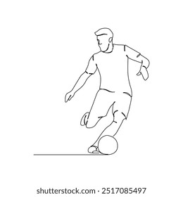 Jugadores de fútbol, dibujo continuo de una línea, jugando fútbol diseño de Vector de arte de línea simple.