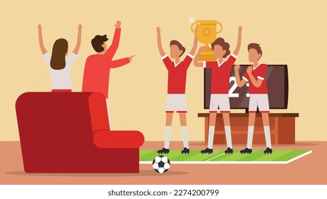 Soccer Players with Cup 2d vector illustration concept for banner, website, illustration, landing page, flyer