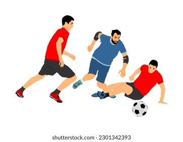 Soccer players in duel vector illustration isolated on white background. Football player battle for the ball and position. Sport activity people. Man competition. Handsome boy play soccer with friend.