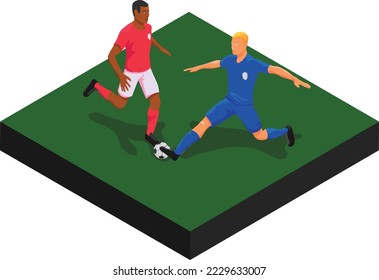 Soccer players fighting for the ball vector