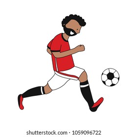 Soccer players of the football team of Egypt kicking a football ball. Footballer Vector Isolated white background.