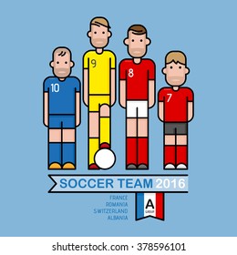 Soccer players, graphic lines and simple design.