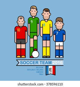 Soccer players, graphic lines and simple design.