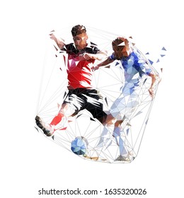 Soccer players, isolated vector silhouette. Two footballers with ball