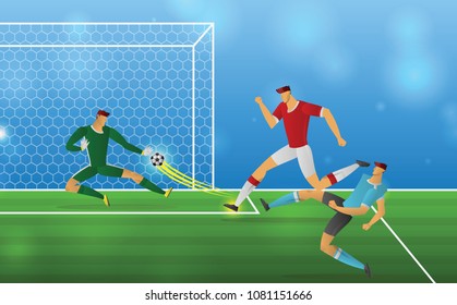 soccer players kick the ball on stadium background. vector illustration.