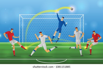 soccer players kick the ball stadium background. vector illustration.