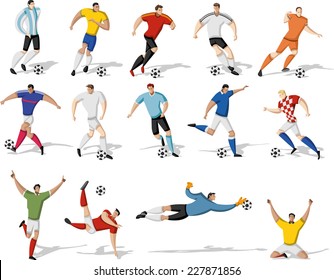 Soccer players kicking ball. Football players. 