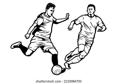 Futbolistas pateando la pelota - ilustración vectorial - Línea de salida