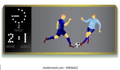 Soccer players  on soccer stadium board. Vector illustration.