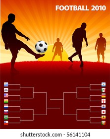 Soccer Players on Sunset Background Original Illustration
