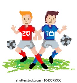 Soccer players are playing football, which is a popular sport around the world. And make the body healthy, the friendship of athletes, 8-bit ideas.