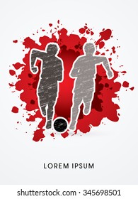 Soccer players, Running with ball designed using grunge brush on splash blood background graphic vector