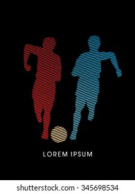 Soccer players, Running with ball designed using red and blue line graphic vector