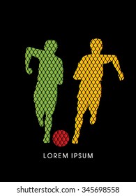 Soccer players, Running with ball designed using line net pattern graphic vector