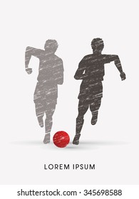 Soccer players, Running with ball designed using grunge brush graphic vector