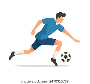 Soccer players running with ball. vector illustration