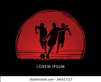 Soccer players, Running designed on sunset or sunrise background graphic vector