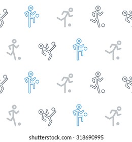 Soccer players seamless pattern, blue black soccer team pattern and background, vector flat illustration