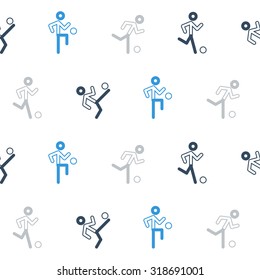 Soccer players seamless pattern, blue black soccer team pattern and background, vector flat illustration