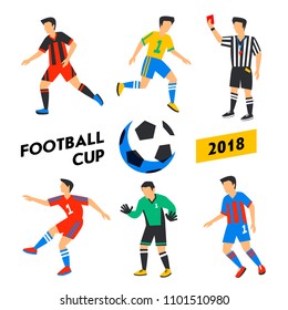 Soccer players set. Football cup 2018. Full color illustration in flat style. Football team. Vector illustration