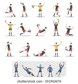 Soccer players set on white background. Goalkeepes, forwards, defenders and midfielders.