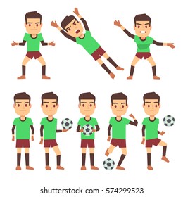 Soccer players set vector illustration isolated white. Field players and goalkeeper