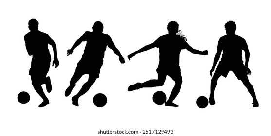 Soccer players silhouette collection vector illustration. Four football players for design elements.