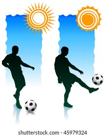 Soccer Players with Sunlight Banners Original Vector Illustration