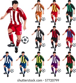 Soccer players in various shirt colours 