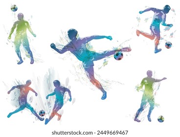 Soccer Players Vector Silhouette Illustration Set Isolated On A White Background.