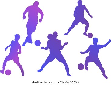 Soccer Players Vector Silhouette Illustration Set Isolated On A White Background.