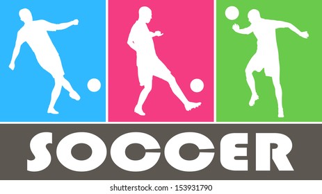 Soccer players  vector silhouettes on color background. Sports design
