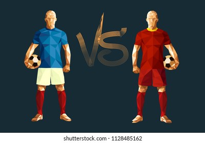 soccer players versus each other banner low-poly style france versus belgium