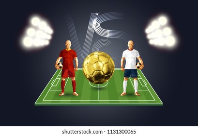 soccer players versus each other banner low-poly style Belgium versus England