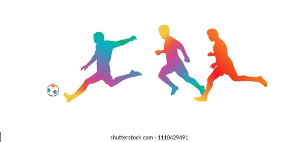 Soccer players. World competition games colorful football players, soccer ball silhouette isolated on white background, abstract, dynamic, motion, america sports games vector goal, award ball win 2024