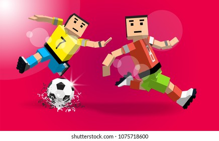 Soccer players in yellow and red jersey.  Football player in Vector illustration 