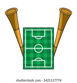 Soccer playfield and horns top view symbol vector illustration graphic design