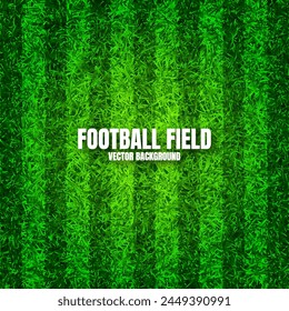 Soccer playing field with green grass. Football pitch background with stripes. Sports ground, stadium with fake or natural grass. Vector illustration