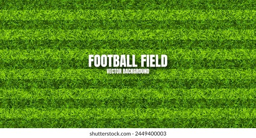 Soccer playing field with green grass. Football pitch background with stripes. Sports ground, stadium with fake or natural grass. Vector illustration