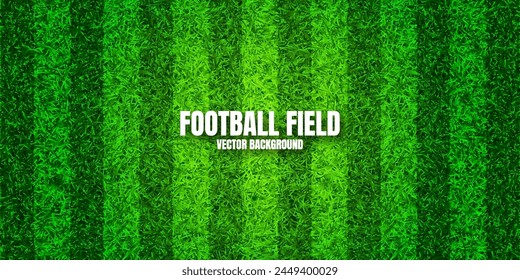 Soccer playing field with green grass. Football pitch background with stripes. Sports ground, stadium with fake or natural grass. Vector illustration