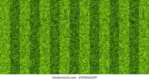 Soccer playing field with green grass. Football pitch background with stripes. Sports ground, stadium with fake or natural grass. Vector illustration