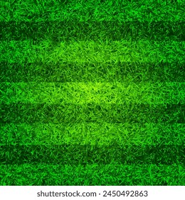 Fußballplatz mit grünem Gras. Fußball-Platz Hintergrund mit Streifen. Sportplatz, Stadion mit künstlichem oder natürlichem Gras. Vektorillustration