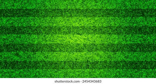 Soccer playing field with green grass. Football pitch background with stripes. Sports ground, stadium with fake or natural grass. Vector illustration