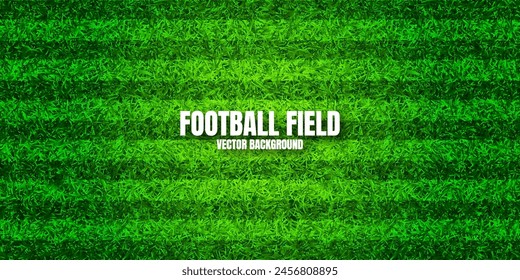 Soccer playing field with green grass. Football pitch background with stripes. Sports ground, stadium with fake or natural grass. Vector illustration