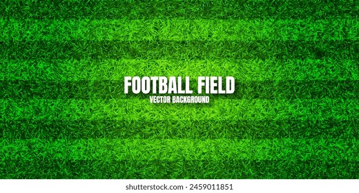 Soccer playing field with green grass. Football pitch background with stripes. Sports ground, stadium with fake or natural grass. Vector illustration